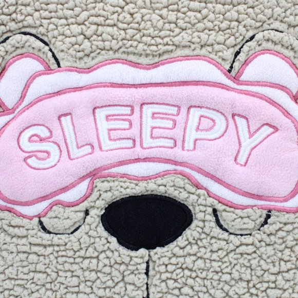 Weekend Edition Sherpa Chunky Sweater Womens Brown Tan Sleepy Bear Face L - Picture 5 of 9